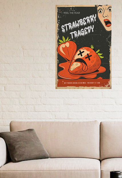 Strawberry Tragedy Art Print, Vintage Poster, Kitchen Wall Decor, Gift for Foodies, Unique Home Decor, Whimsical Art
