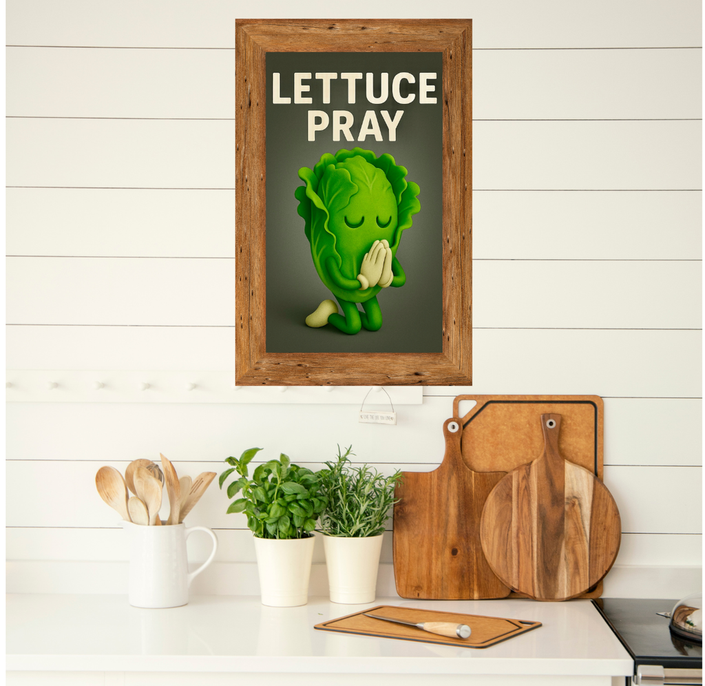 Lettuce Pray Vertical Poster | Humor Decor, Kitchen Wall Art, Plant Lover Gift, Foodie Home Decor, Funny Poster