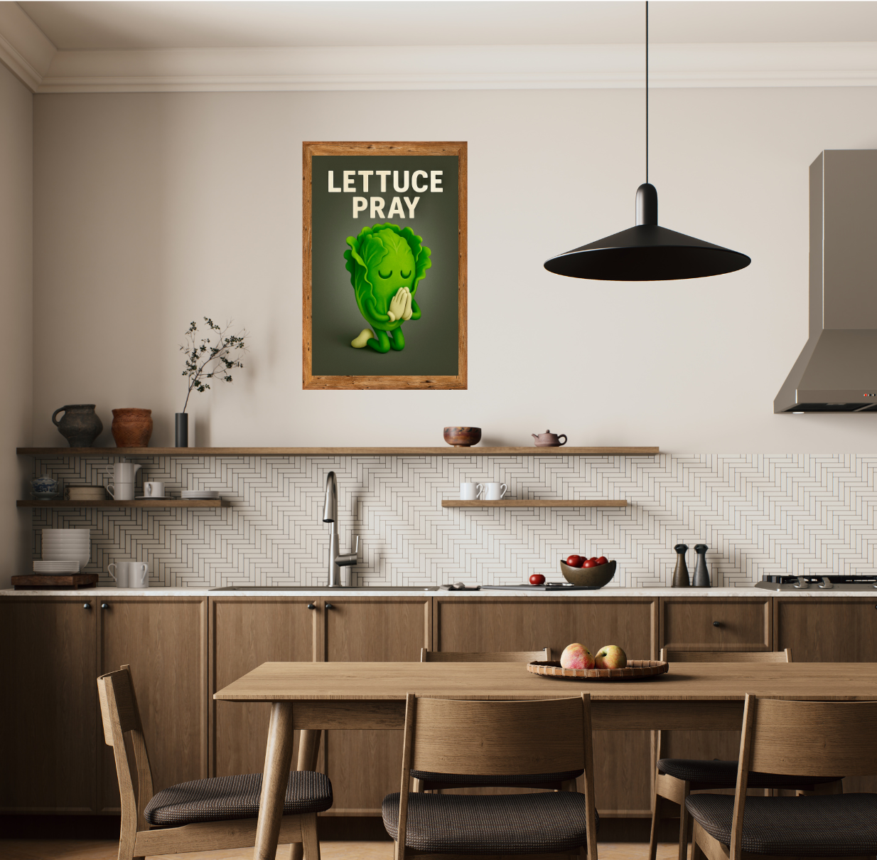 Lettuce Pray Vertical Poster | Humor Decor, Kitchen Wall Art, Plant Lover Gift, Foodie Home Decor, Funny Poster