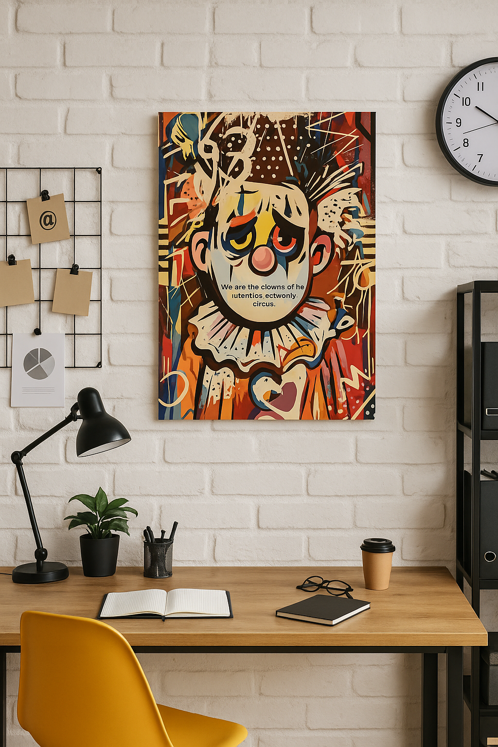 Circus Clown Art Poster — Colorful Pop Art Satin Print ("We are the clowns of the attention economy")