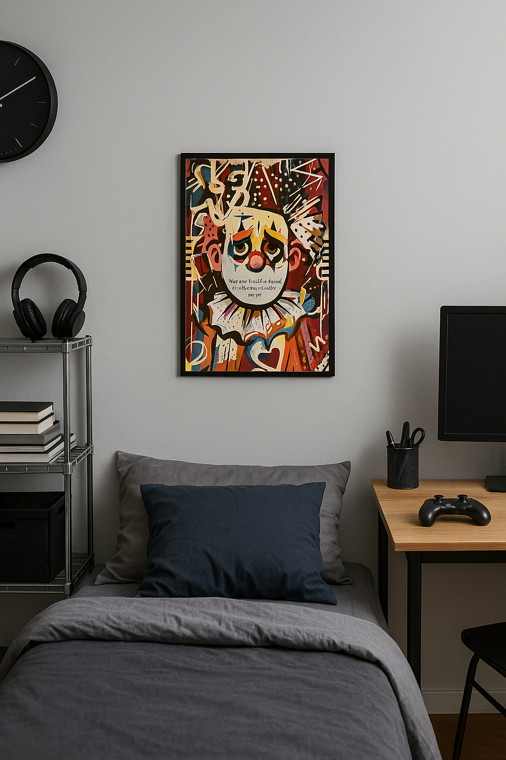 Affiche Art Clown Abstrait – Cirque de l’Économie de l’Attention