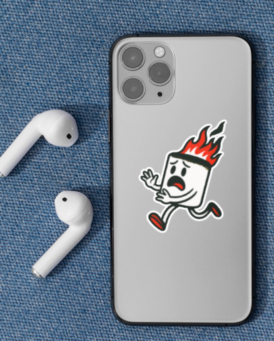 Sarcastic Pop-Art Marshmallow on Fire Vinyl Sticker — Kiss-Cut