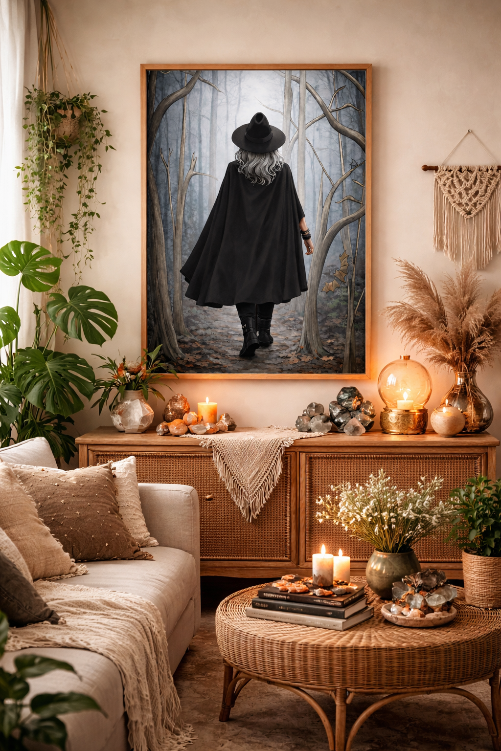 Senior Witch in Misty Forest Matte Poster — Vertical Wall Art