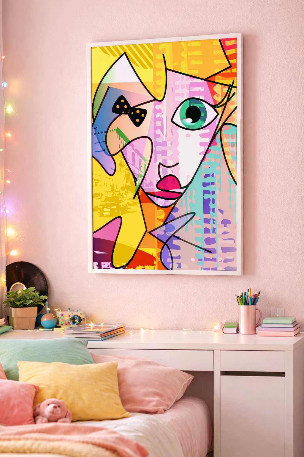 Teen Girl Pop-Art Vertical Poster — Bold Colorful Matte Wall Art for Bedroom or Study