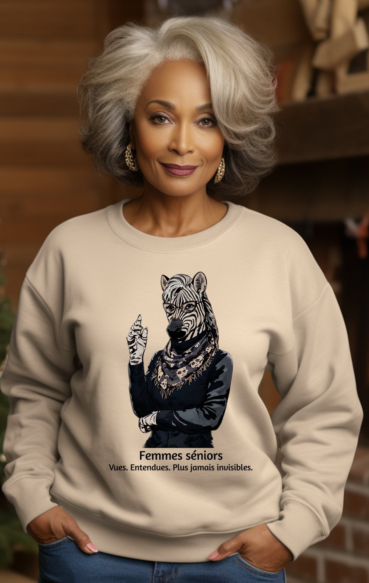 Senior Women Sweatshirt – French Vintage Zebra Graphic Crewneck