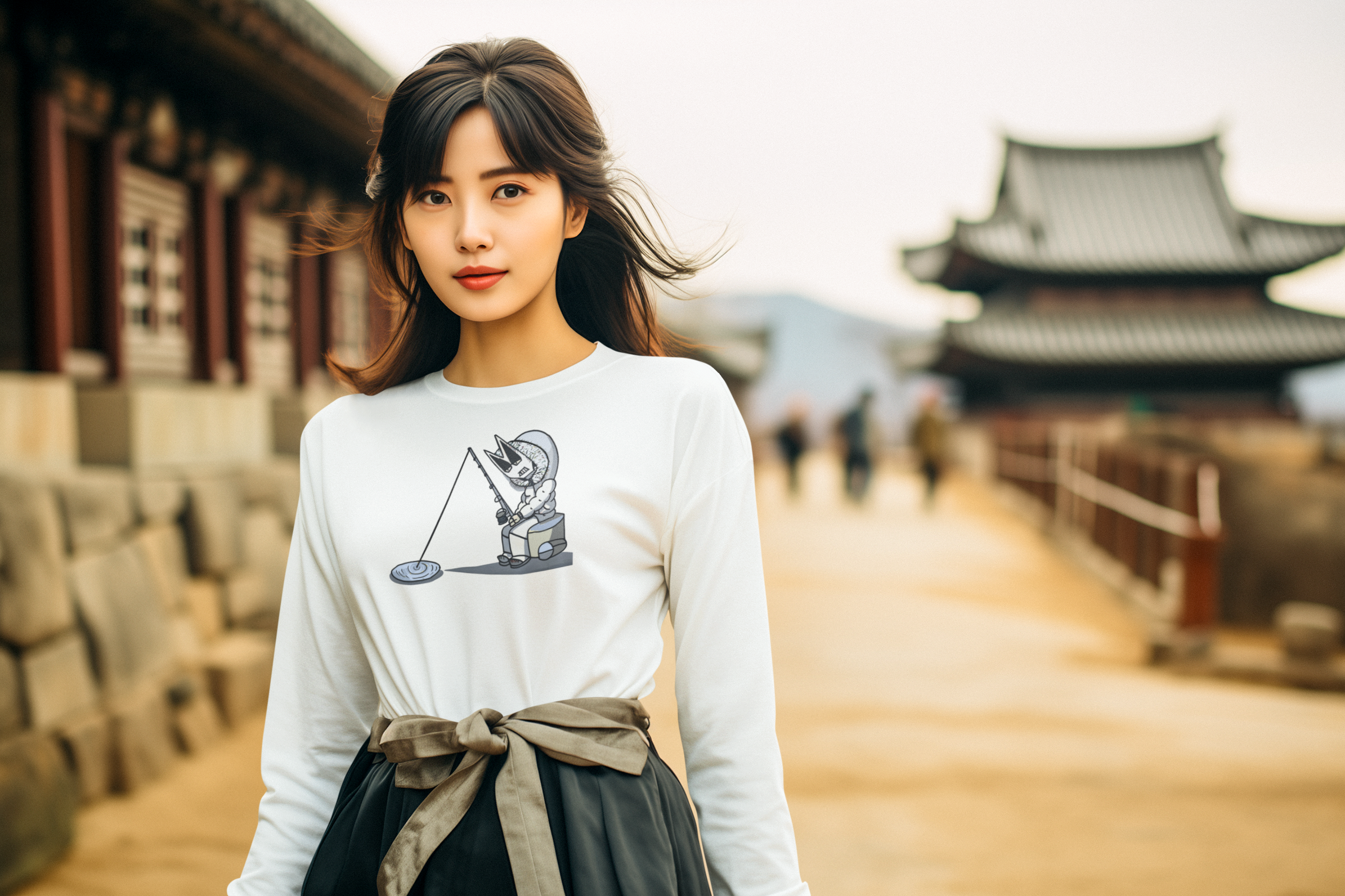Lone Fisher Long Sleeve Tee — Cute Space Fisherman Graphic