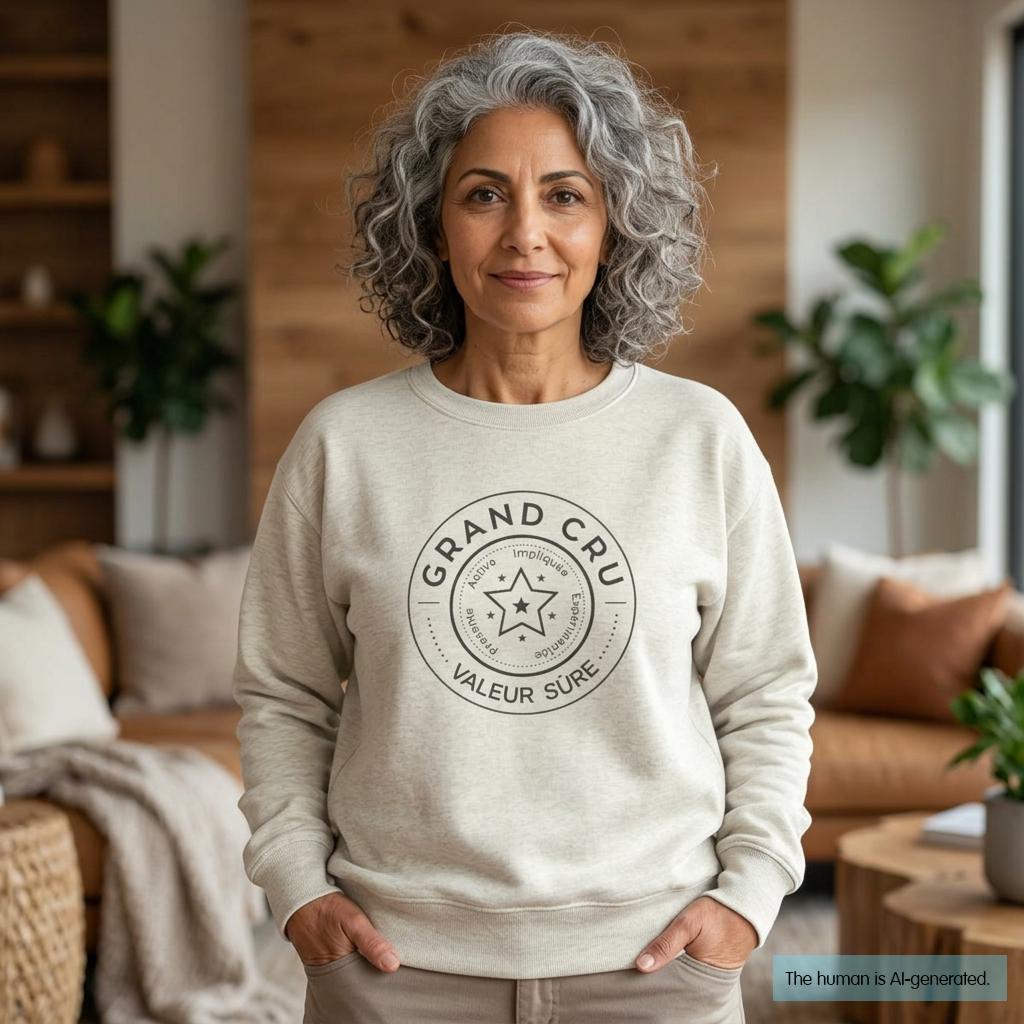 Grand Cru Crewneck Sweatshirt — Vintage Wine Badge "Valeur Sûre"