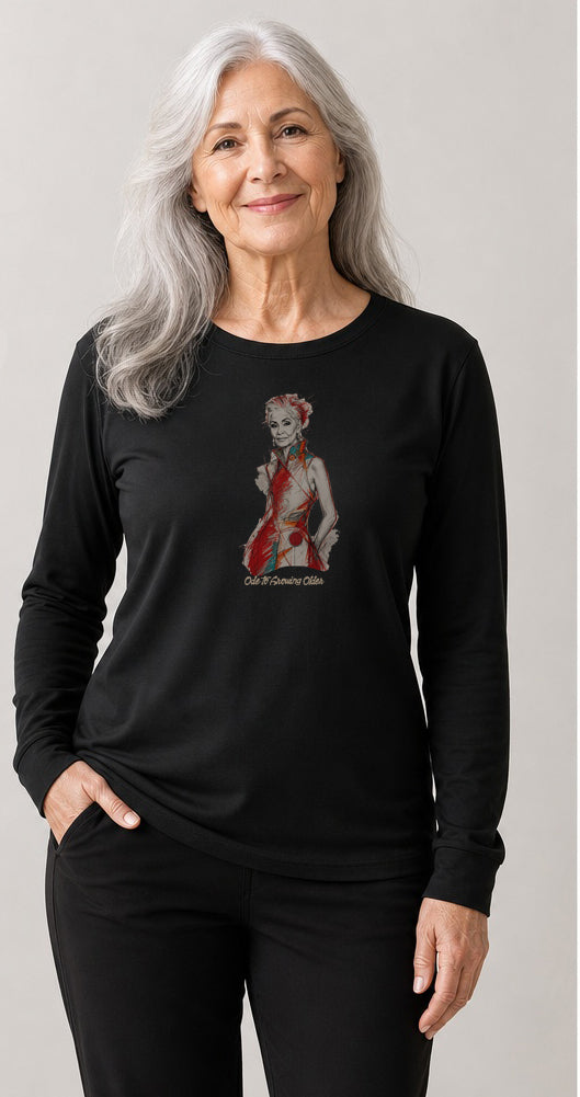 Artistic Senior Women Long Sleeve Black Tee - Ode