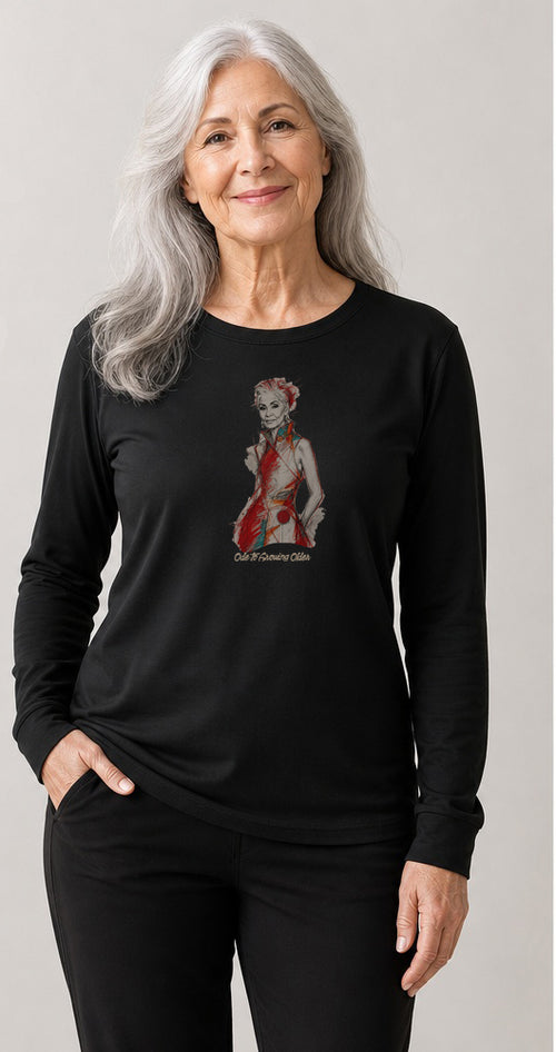 Artistic Senior Women Long Sleeve Black Tee - Ode