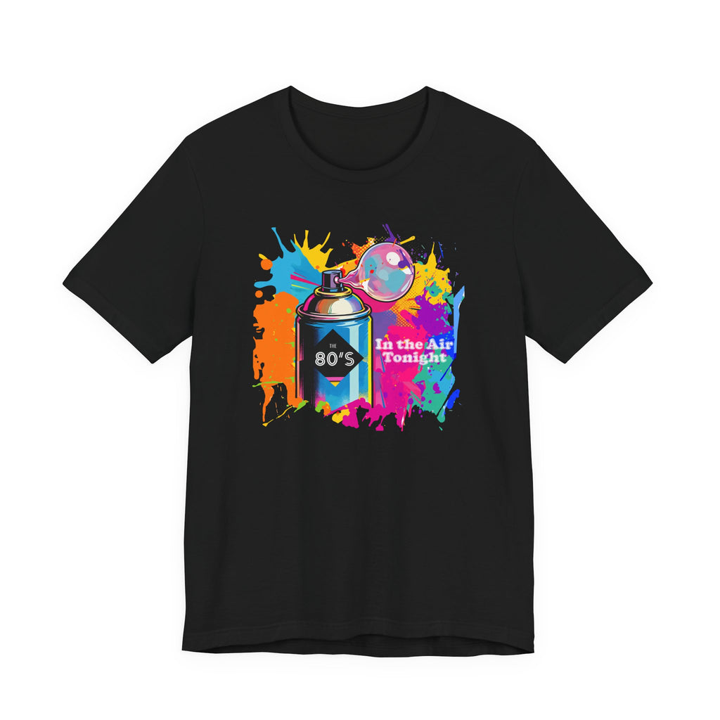 Vibrant retro tee celebrating 80’s pop culture, IN THE AIR TONIGHT, Casual Wear, Colorful Style
