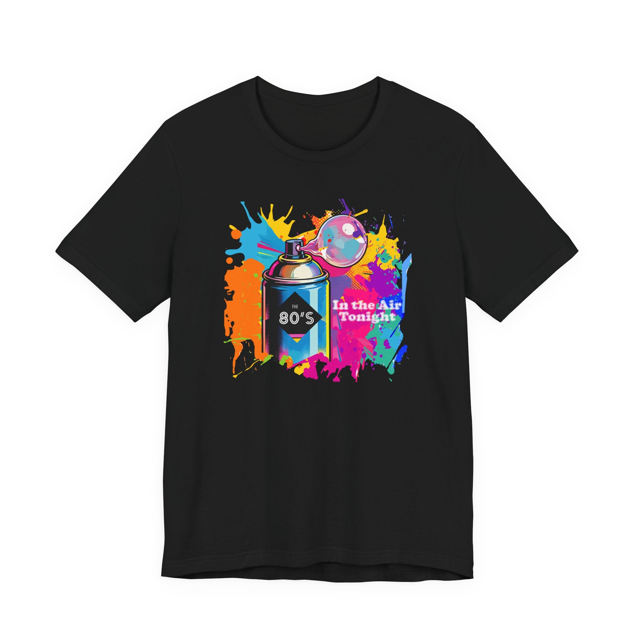 Vibrant retro tee celebrating 80’s pop culture, IN THE AIR TONIGHT, Casual Wear, Colorful Style