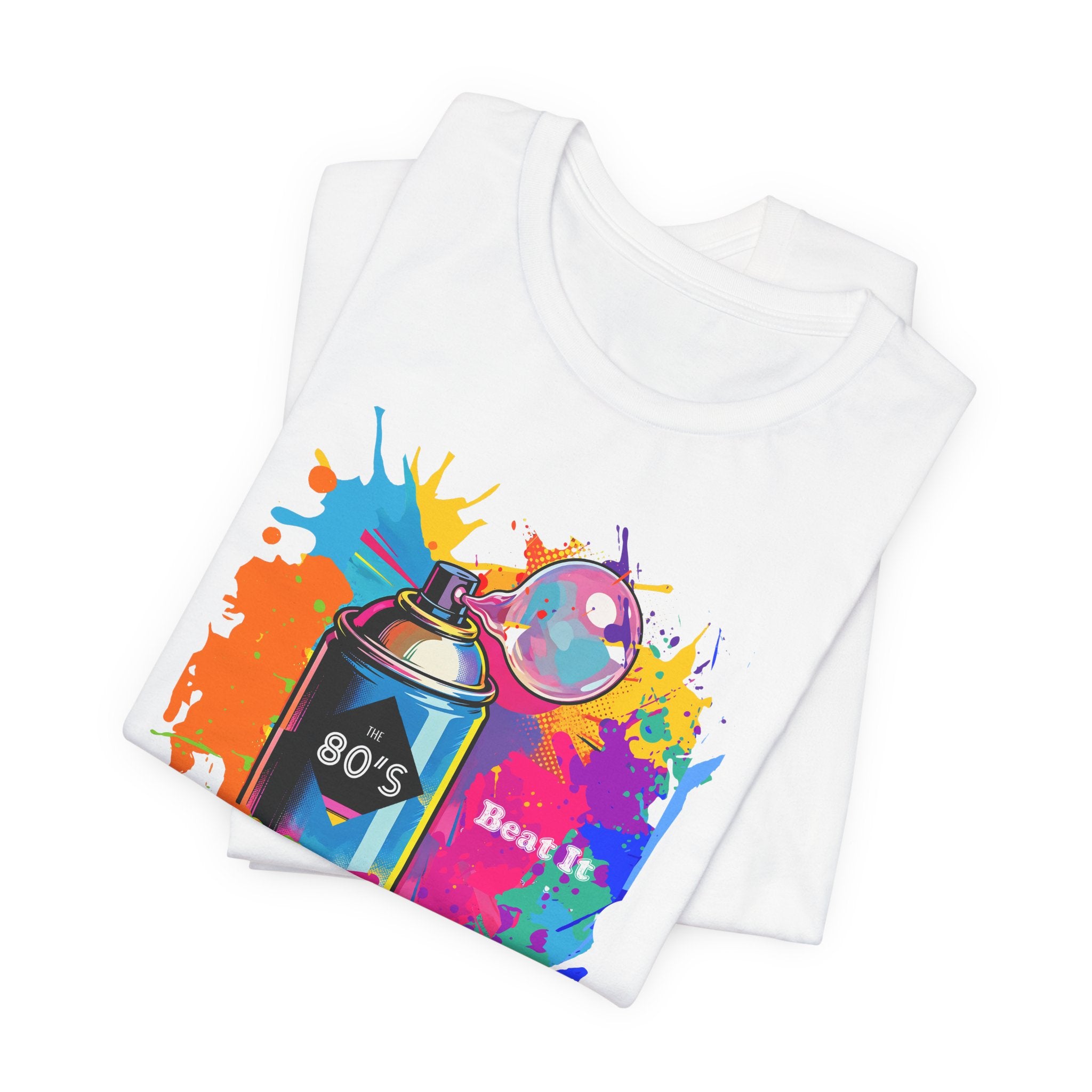 Vibrant retro tee celebrating 80’s pop culture, BEAT IT, Casual Wear, Colorful Style