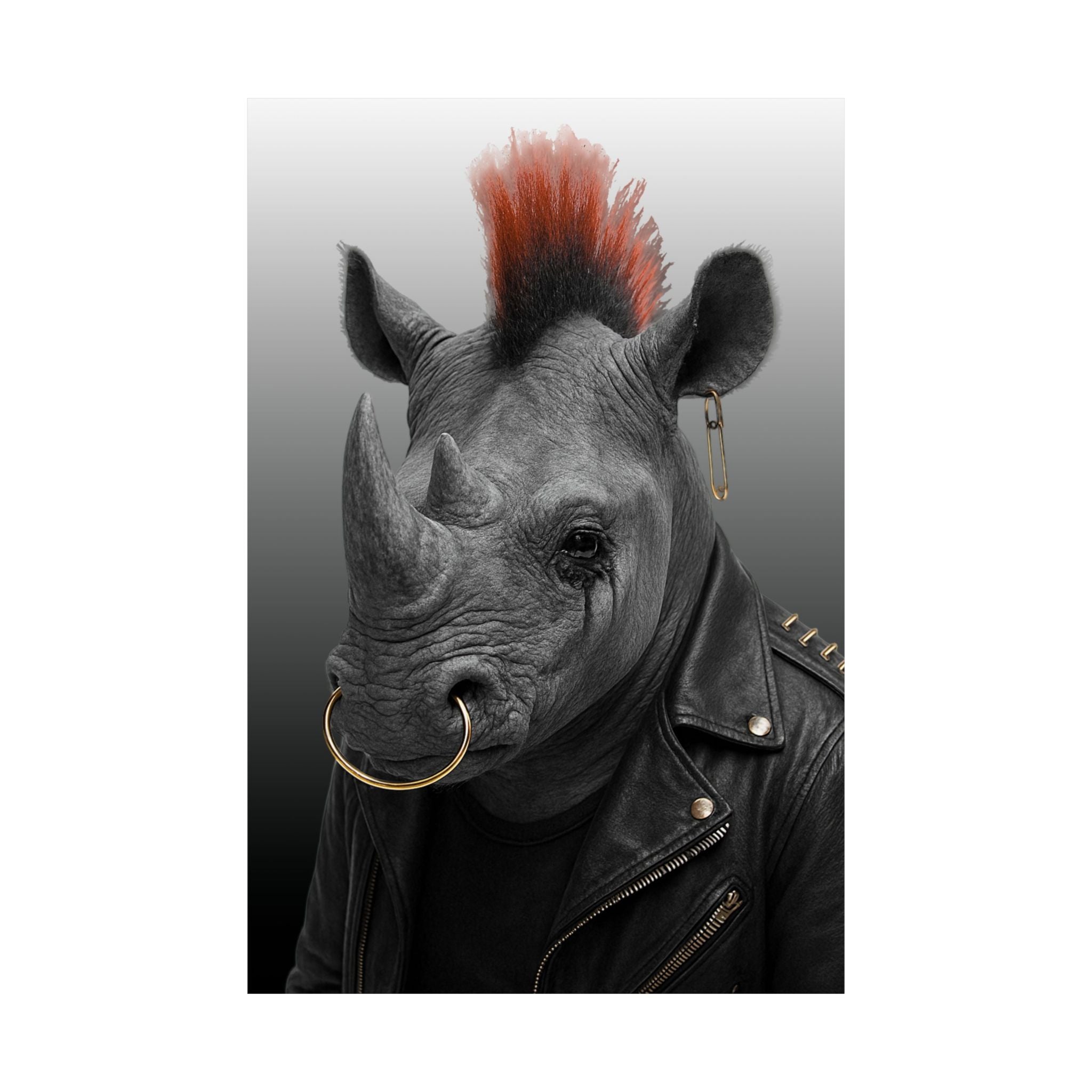 Edgy Rhinoceros Art Print, Punk Rock Decor, Unique Wall Art, Alternative Home Decor