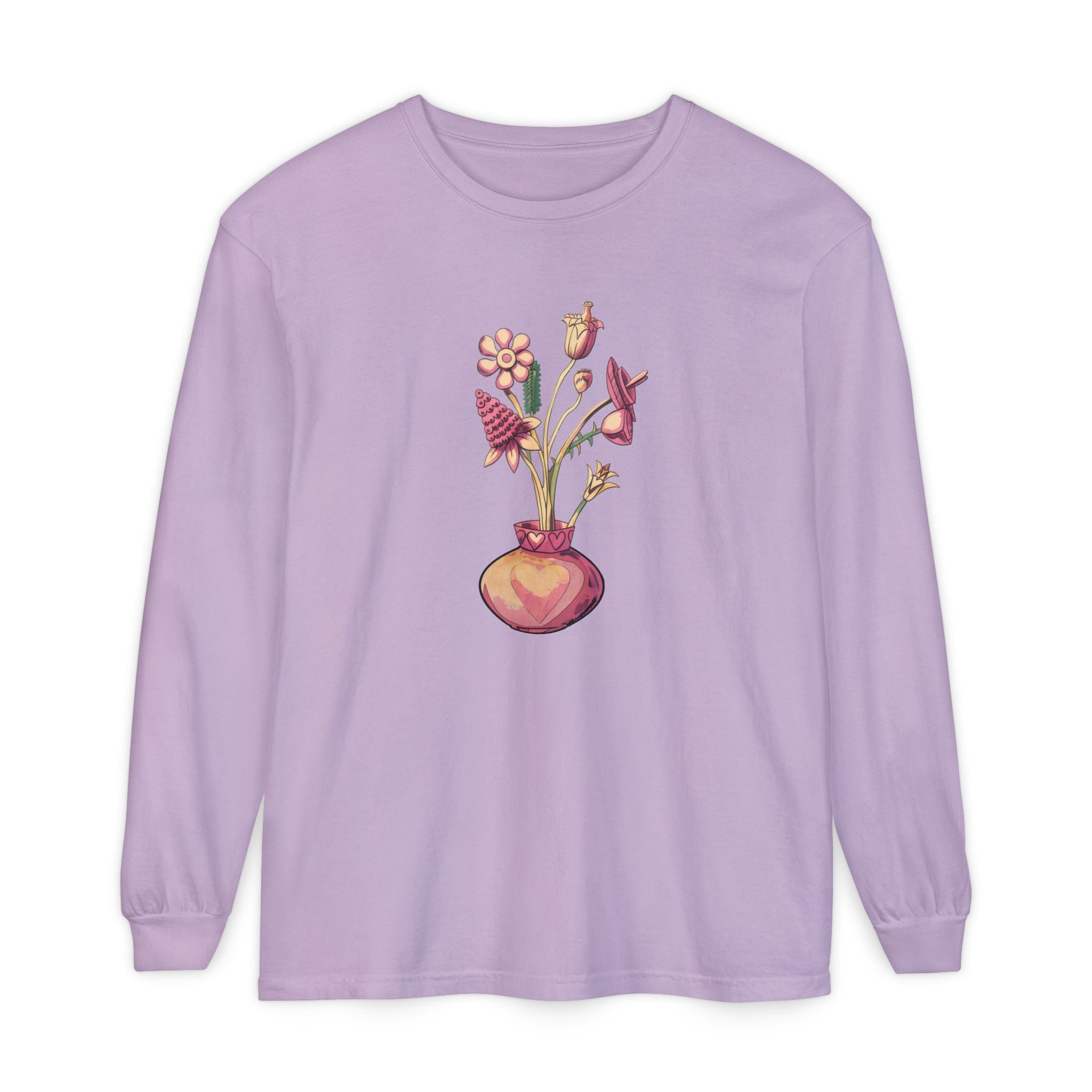 Long Sleeve T‑Shirt — Watercolor Flower Vase Graphic