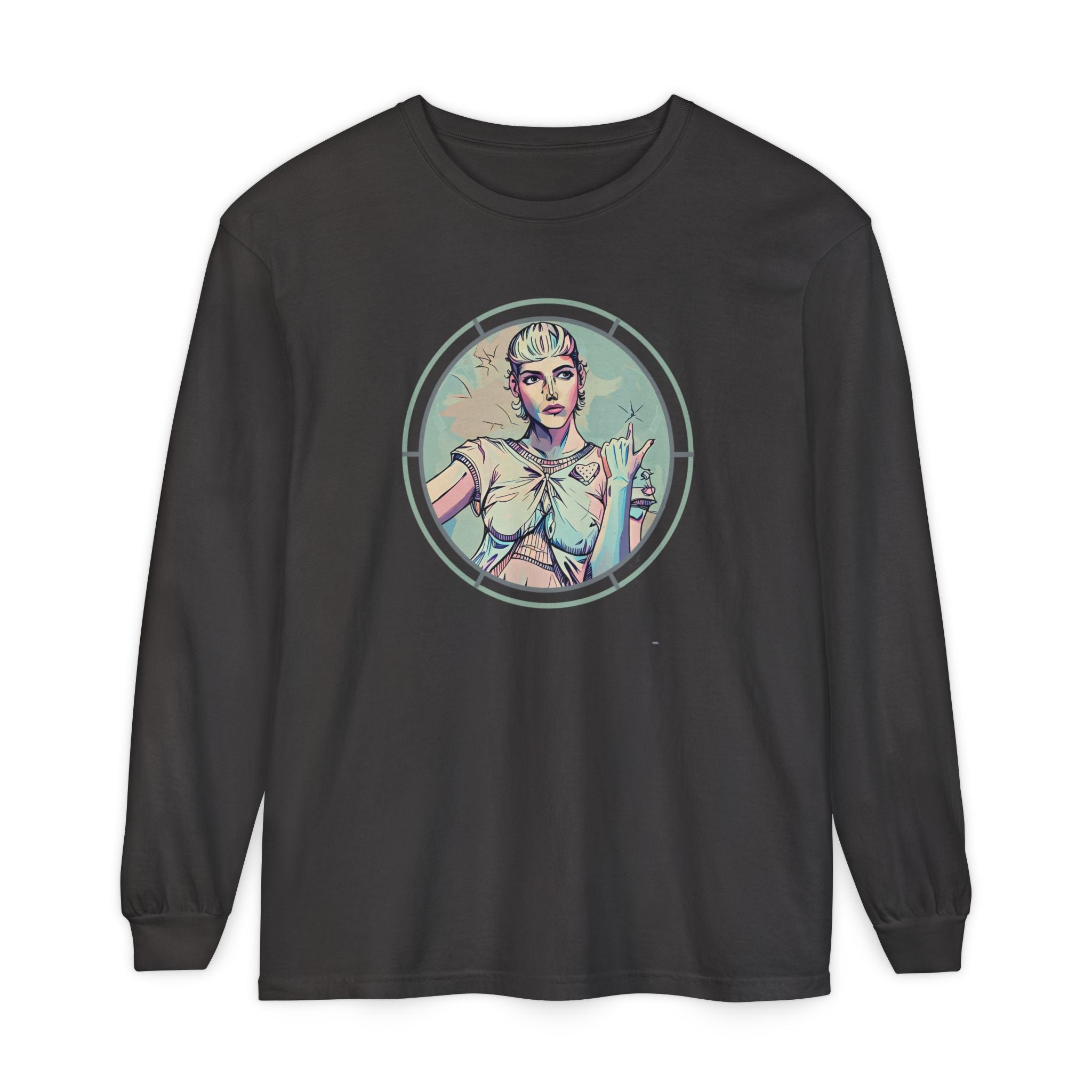 Vintage Style Artist Shirt – Retro Futurist Girl Long Sleeve Tee