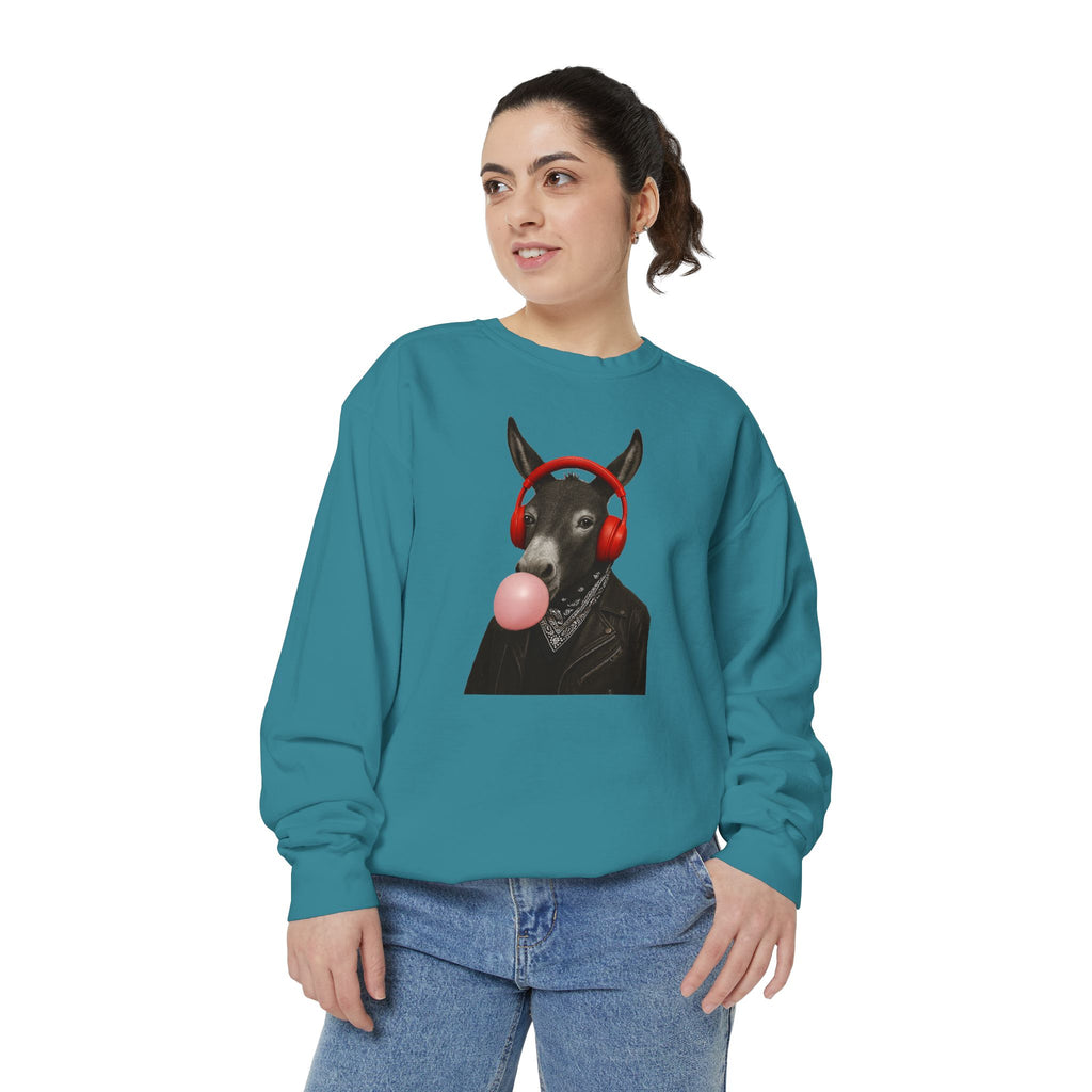 Bubblegum Sweatshirt — Donkey with Headphones Graphic Crewneck