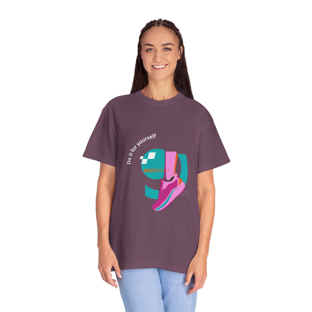 Sneaker Groove T-Shirt — Retro Pink & Teal Shoe Graphic
