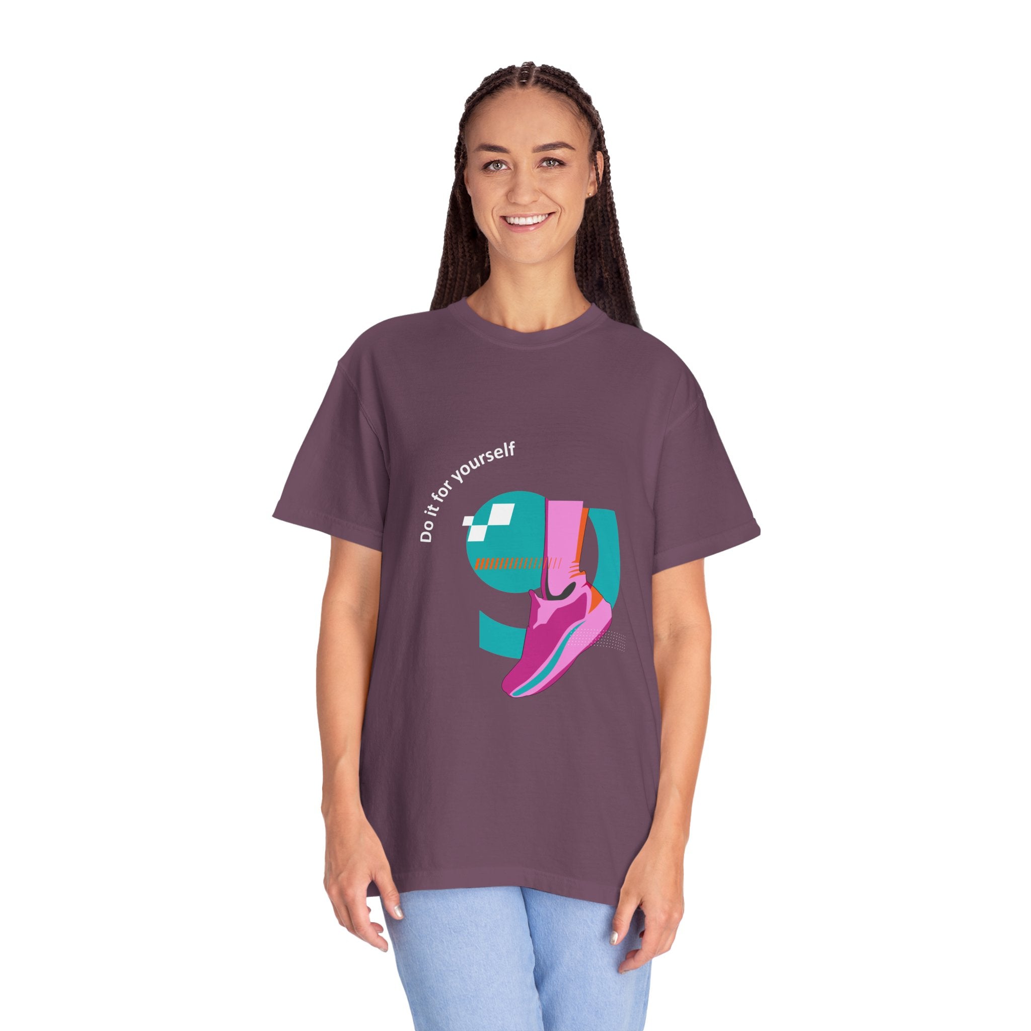 Sneaker Groove T-Shirt — Retro Pink & Teal Shoe Graphic