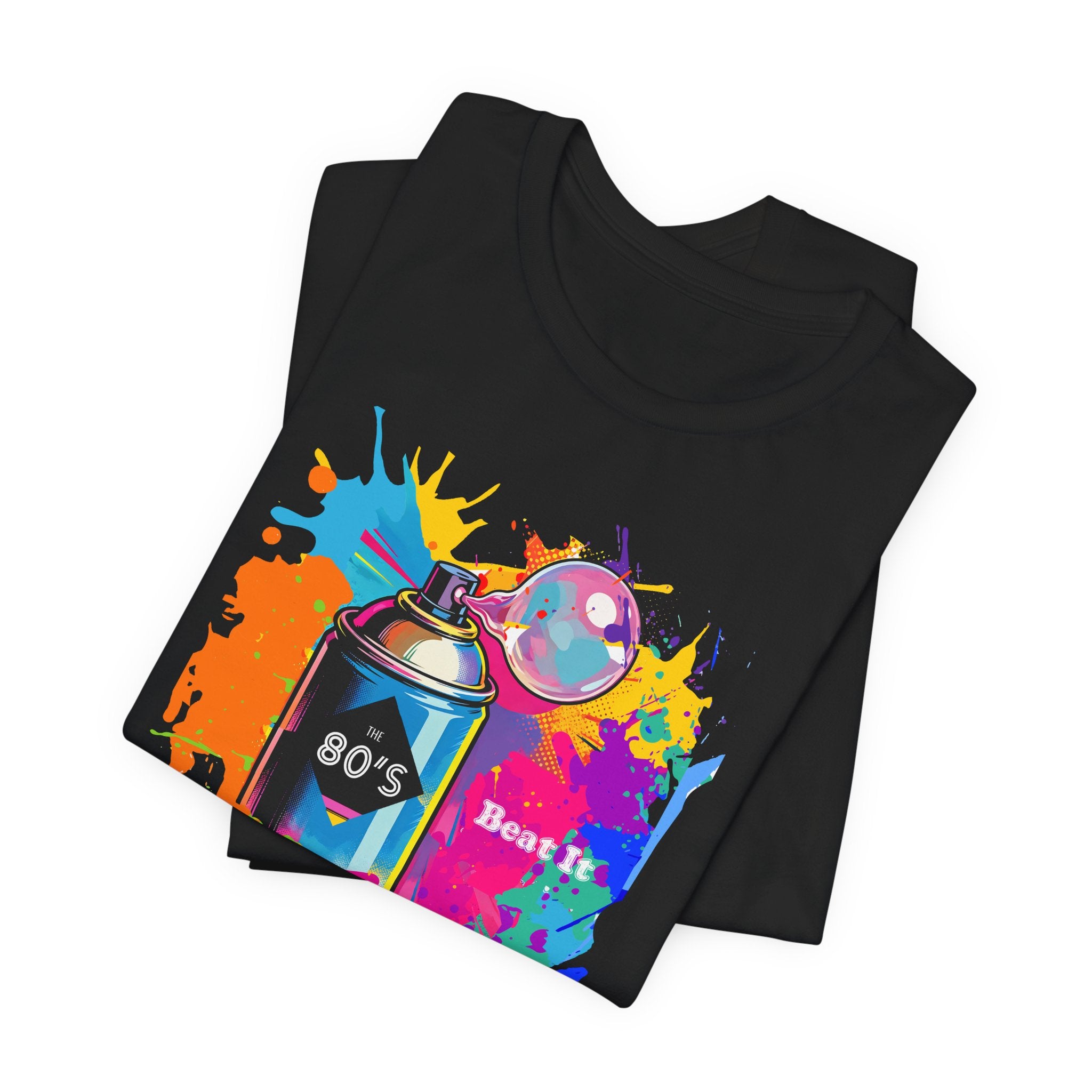 Vibrant retro tee celebrating 80’s pop culture, BEAT IT, Casual Wear, Colorful Style