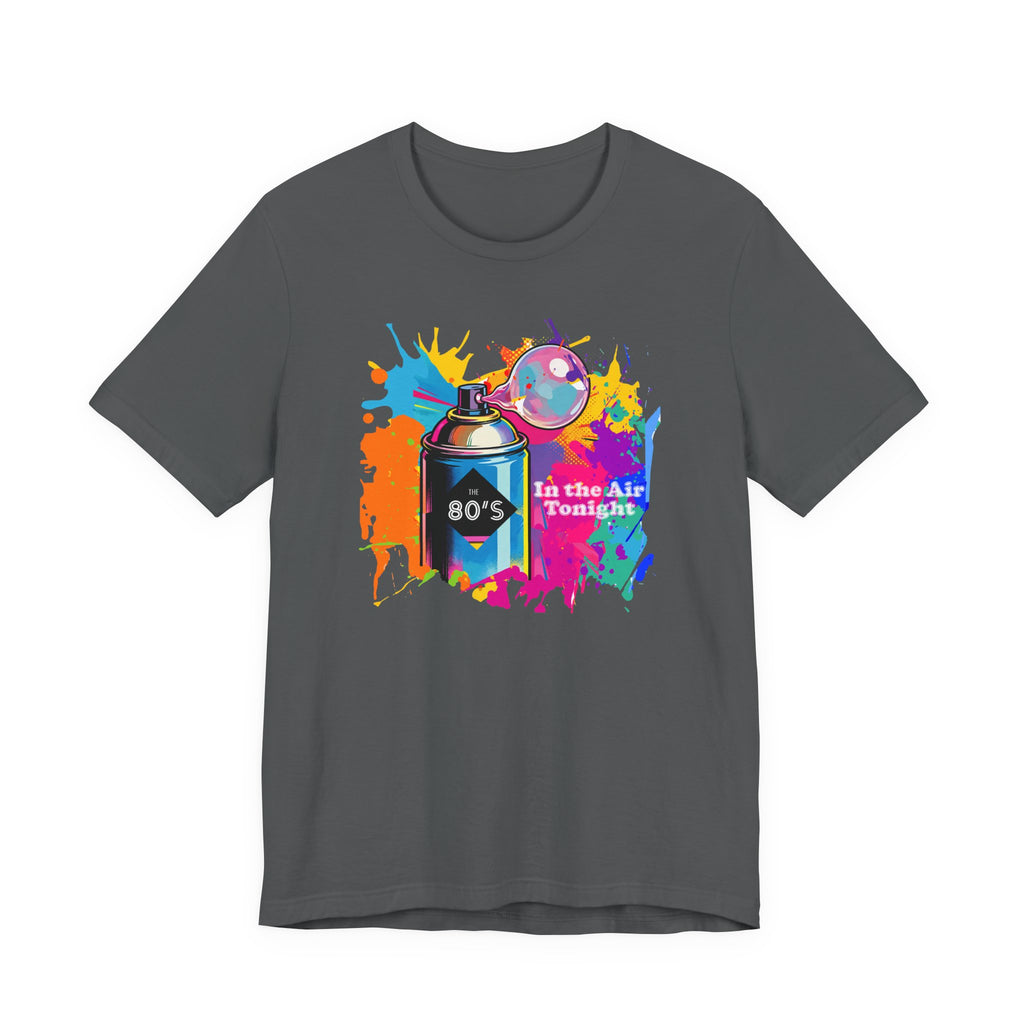 Vibrant retro tee celebrating 80’s pop culture, IN THE AIR TONIGHT, Casual Wear, Colorful Style