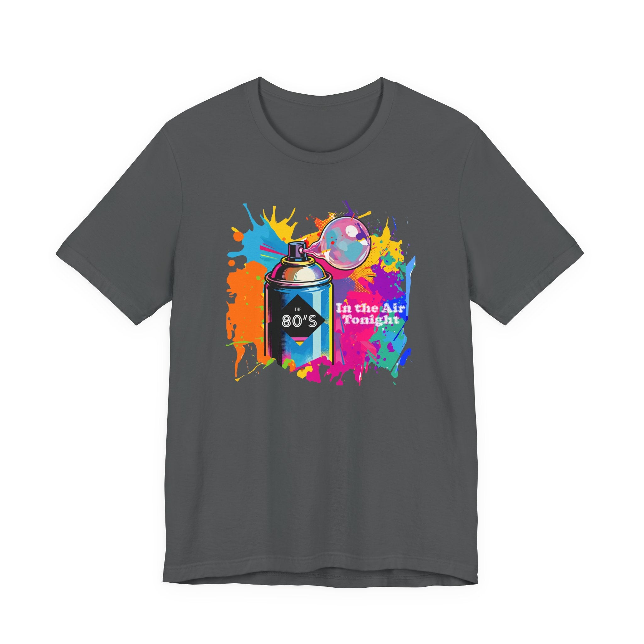 Vibrant retro tee celebrating 80’s pop culture, IN THE AIR TONIGHT, Casual Wear, Colorful Style