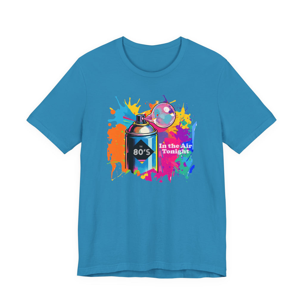 Vibrant retro tee celebrating 80’s pop culture, IN THE AIR TONIGHT, Casual Wear, Colorful Style