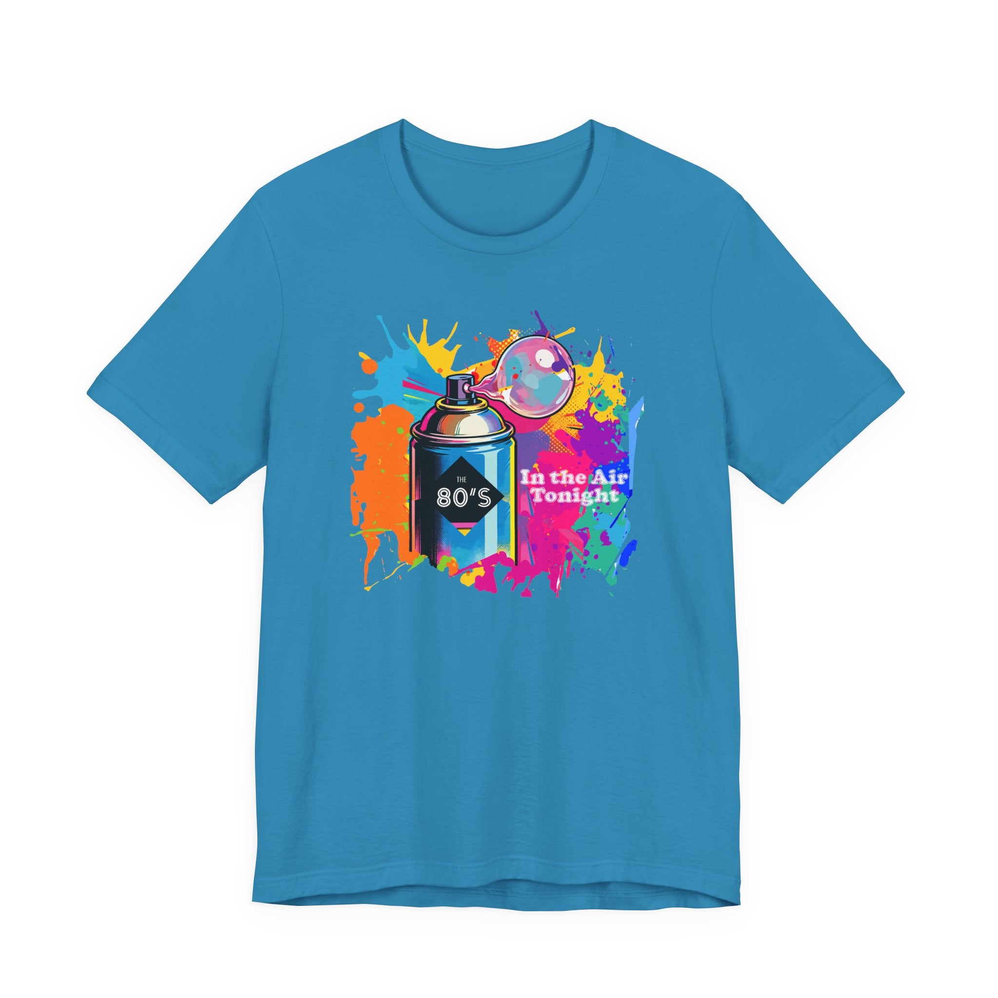 Vibrant retro tee celebrating 80’s pop culture, IN THE AIR TONIGHT, Casual Wear, Colorful Style