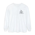 White sweatshirt with a graphic design on a white background