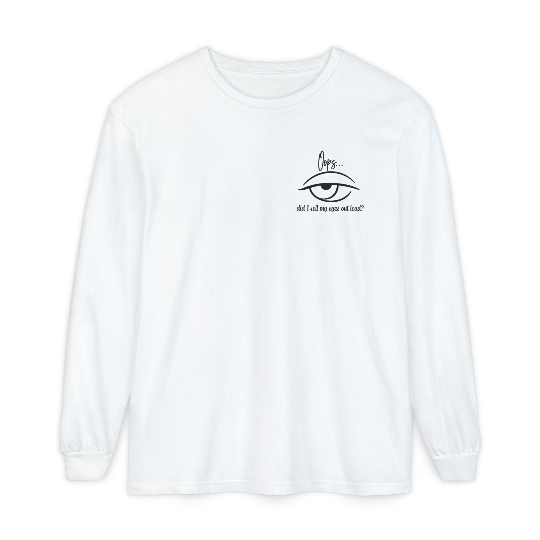 White sweatshirt with a graphic design on a white background