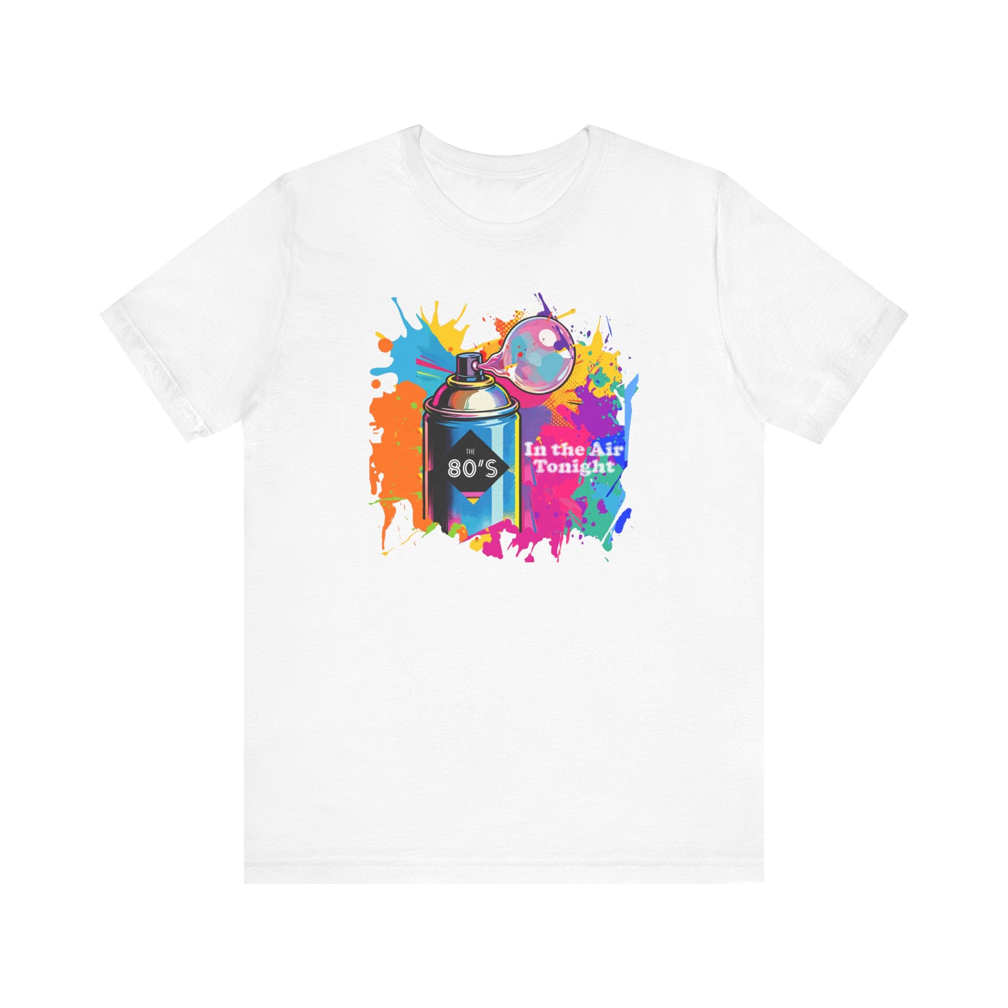 Vibrant retro tee celebrating 80’s pop culture, IN THE AIR TONIGHT, Casual Wear, Colorful Style