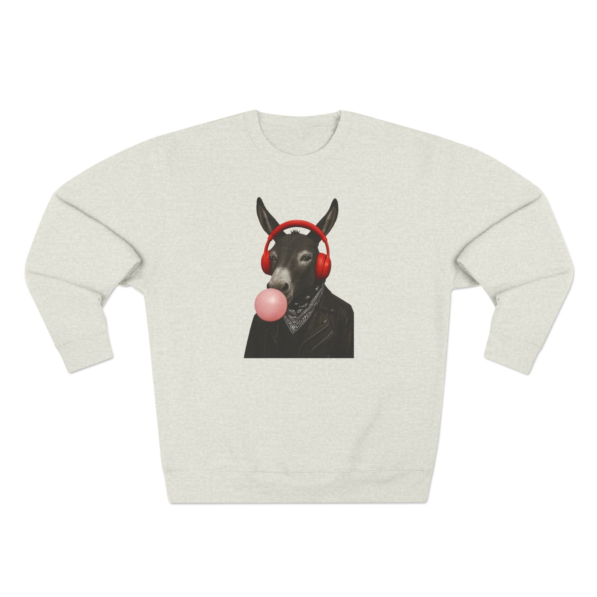 Donkey with Headphones & Bubblegum Sweatshirt – Funny Donkey Crewneck