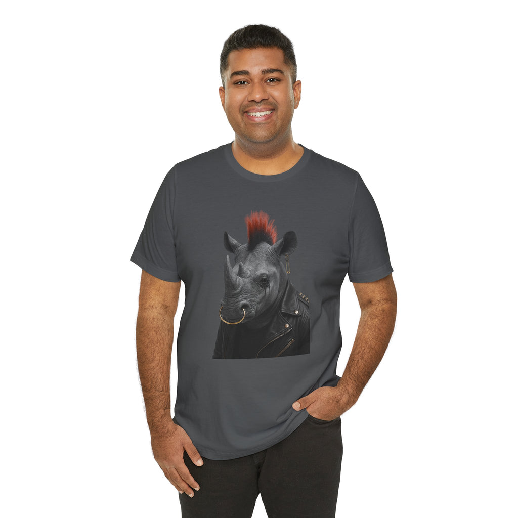 Punk Rhino Tee – Bold Artistic Animal Portrait T-Shirt for Rebels and Creators