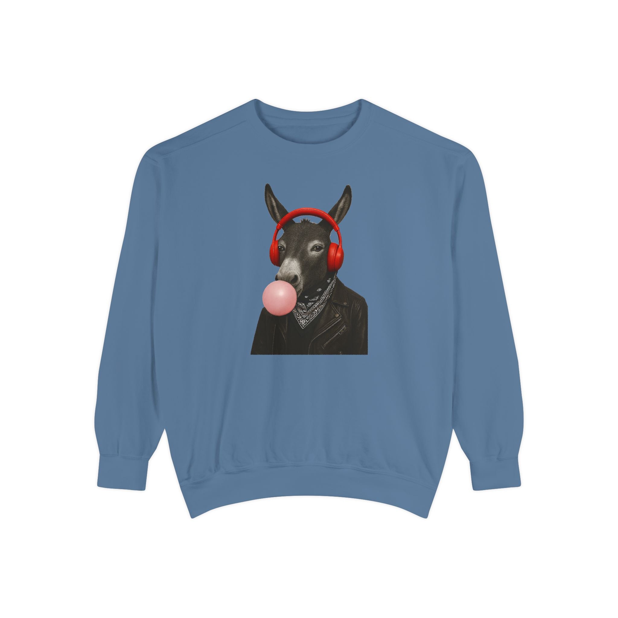Bubblegum Sweatshirt — Donkey with Headphones Graphic Crewneck