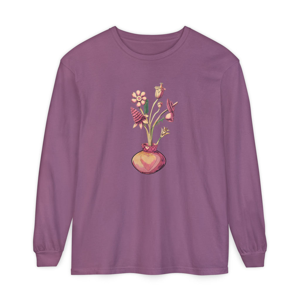 Long Sleeve T‑Shirt — Watercolor Flower Vase Graphic