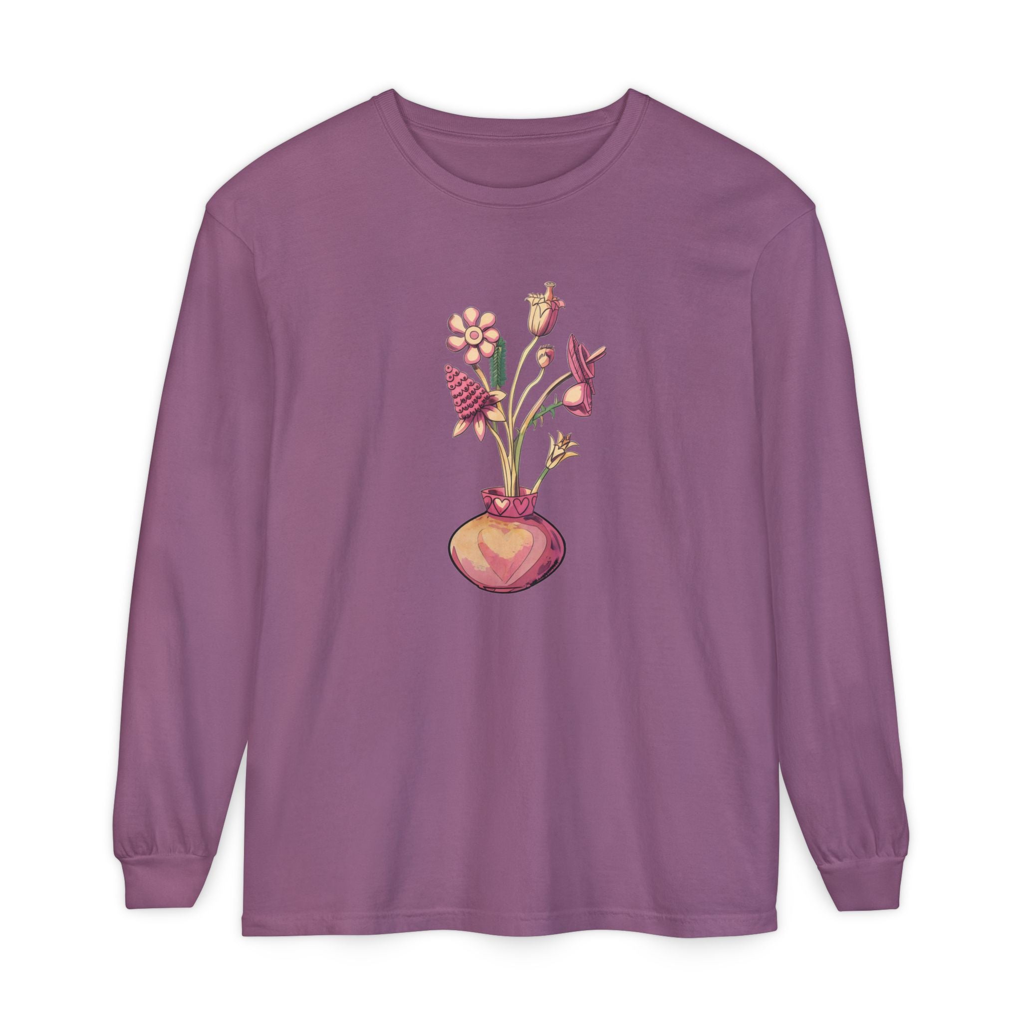 Long Sleeve T‑Shirt — Watercolor Flower Vase Graphic