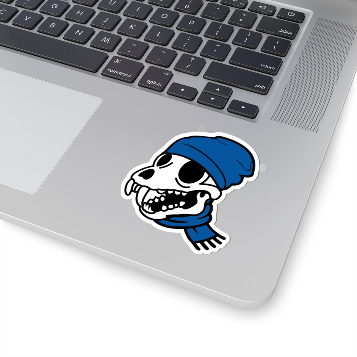 Skull Sticker — Blue Beanie & Scarf Kiss-Cut Vinyl Sticker