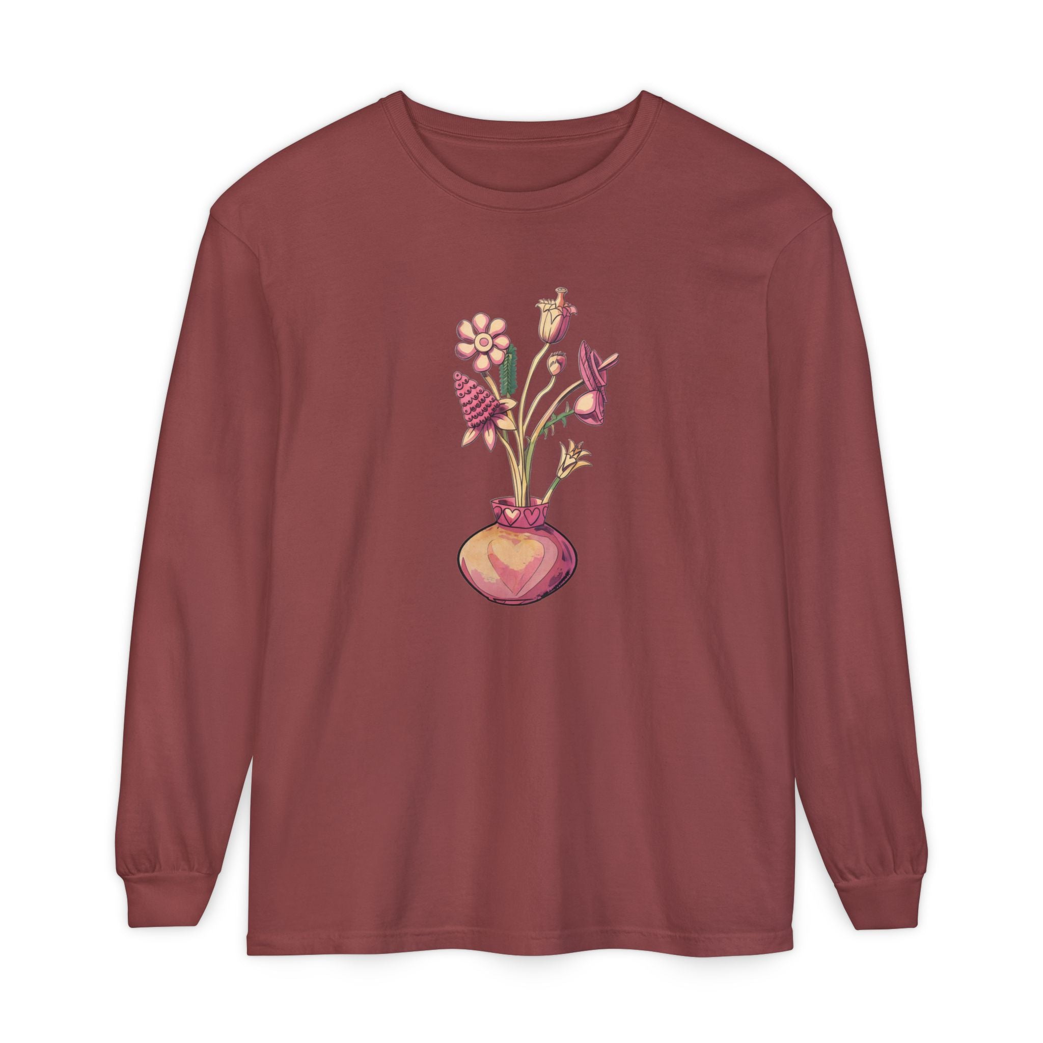 Long Sleeve T‑Shirt — Watercolor Flower Vase Graphic