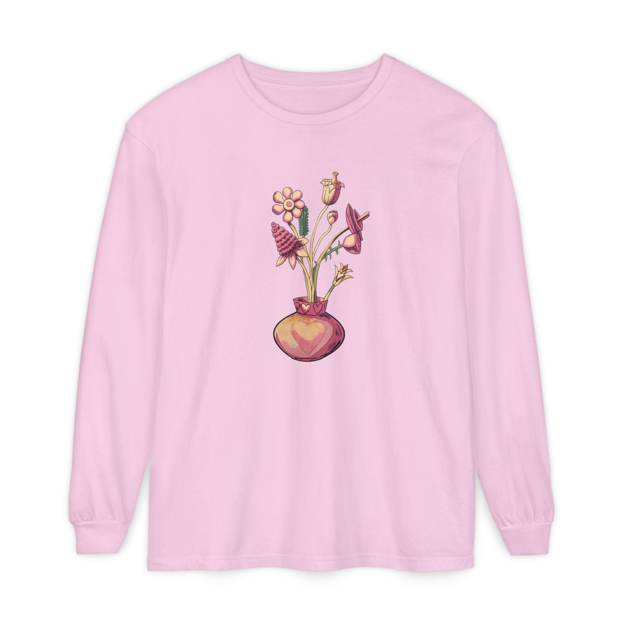 Long Sleeve T‑Shirt — Watercolor Flower Vase Graphic