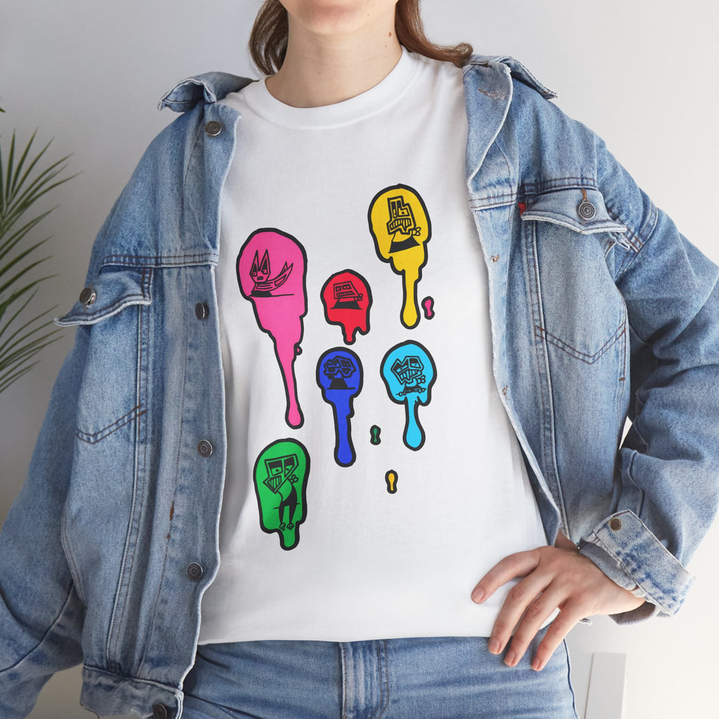 Dripping Fun Team Graphic Tee — Colorful Melting Art T-Shirt