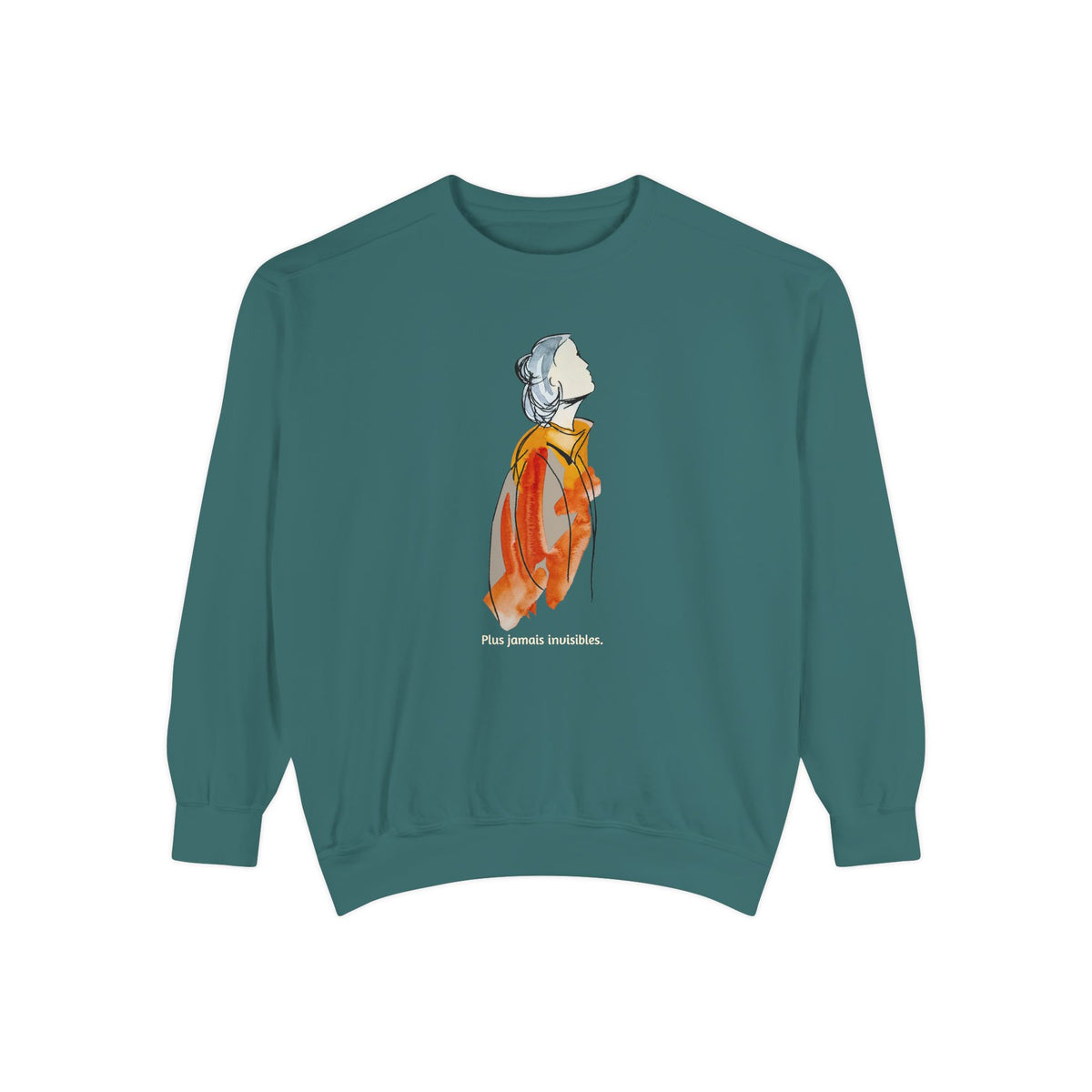 Watercolor Portrait Crewneck Sweatshirt — 'Plus jamais invisibles.' Art Illustration Pullover