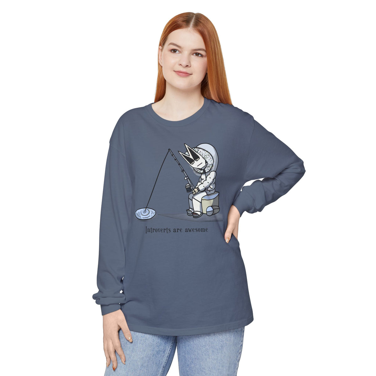 T-shirt à manches longues Lone Fisher — Motif graphique mignon de pêcheur de l'espace