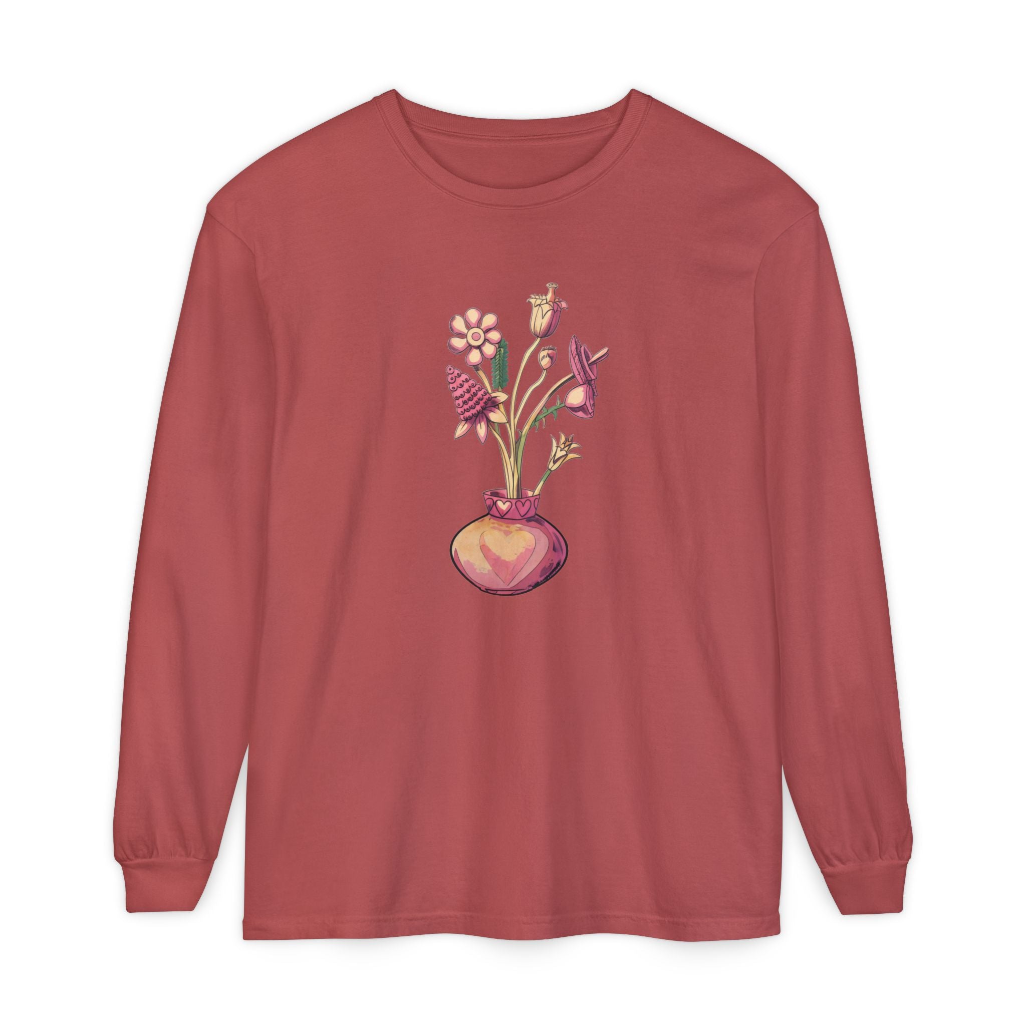 Long Sleeve T‑Shirt — Watercolor Flower Vase Graphic