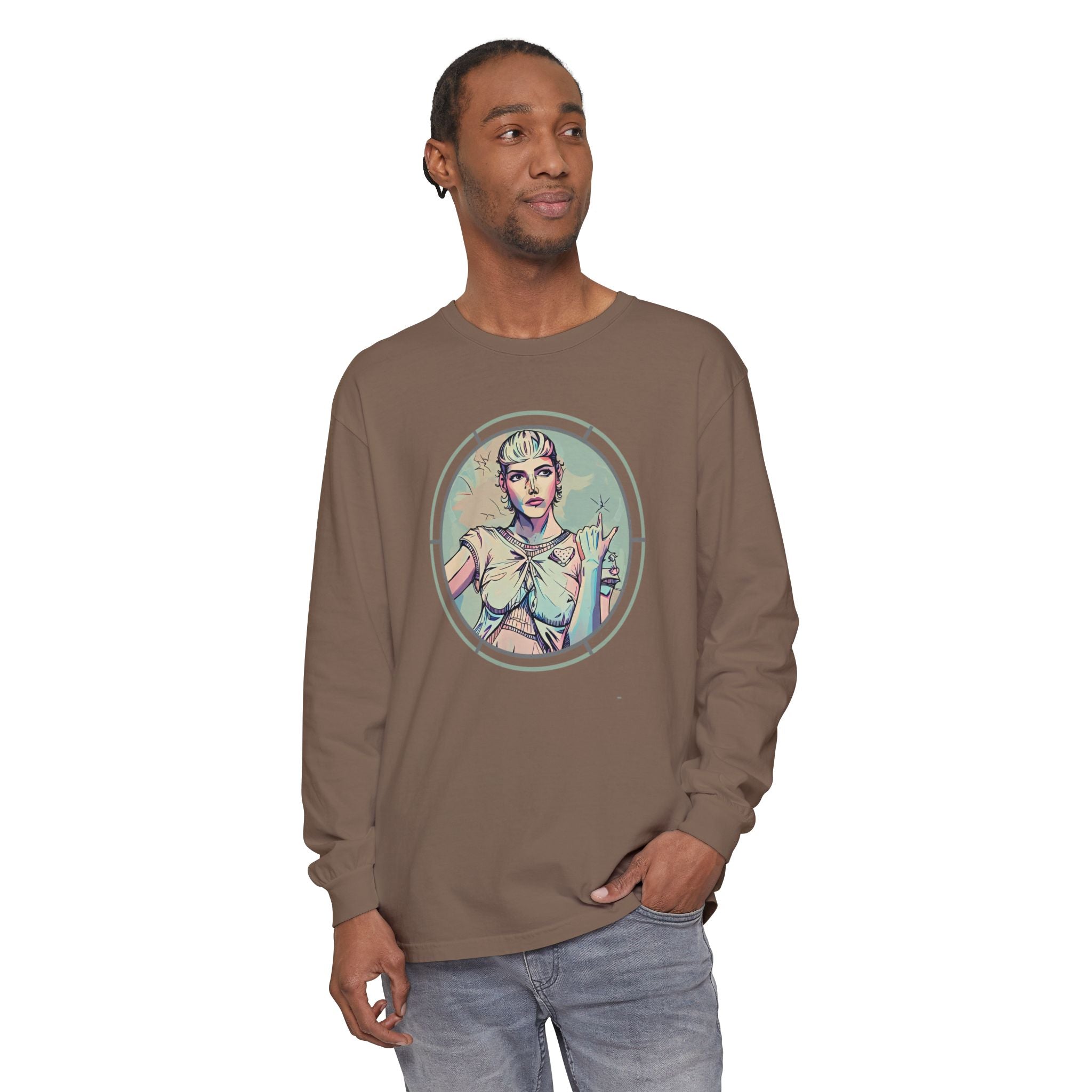 Vintage Style Artist Shirt – Retro Futurist Girl Long Sleeve Tee