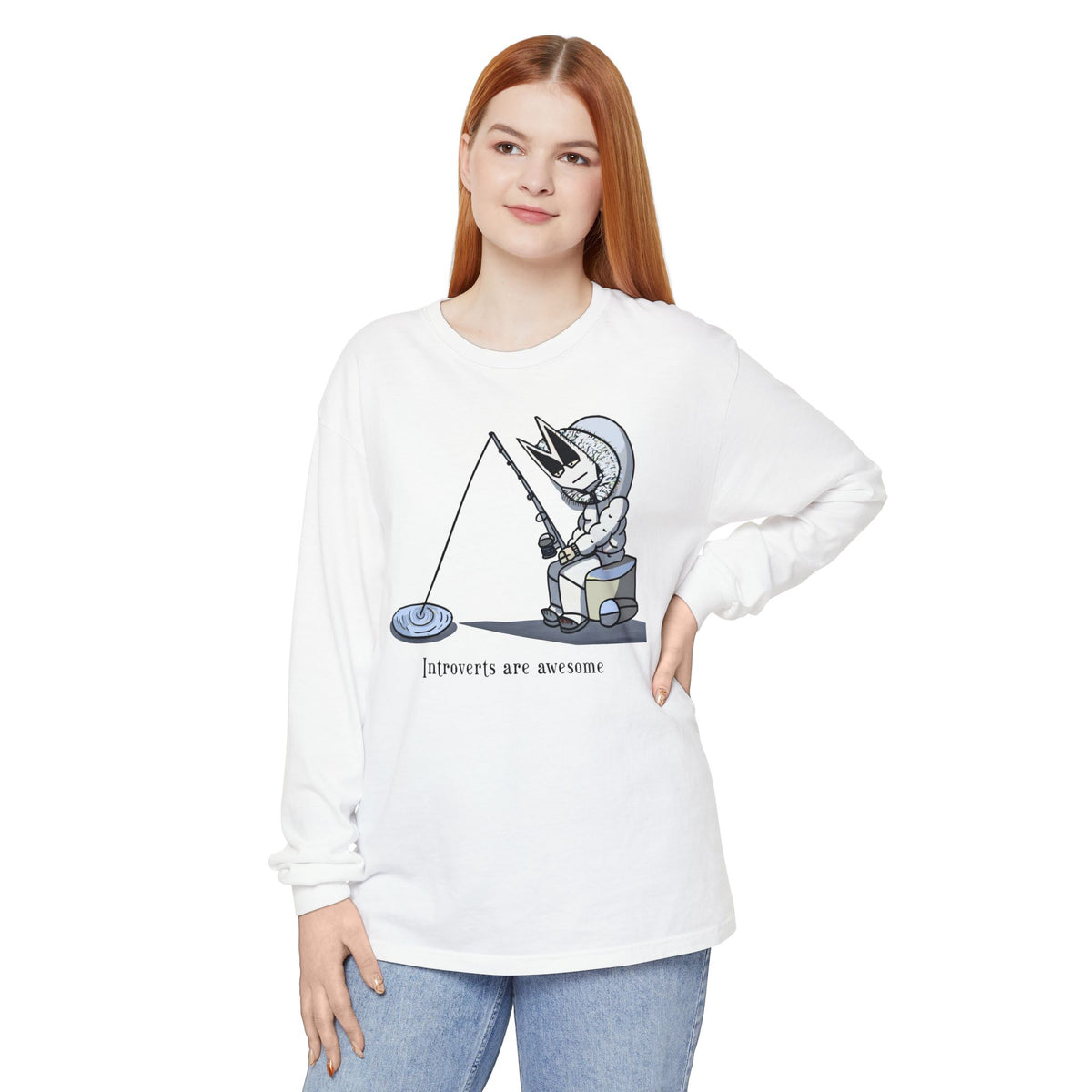 T-shirt à manches longues Lone Fisher — Motif graphique mignon de pêcheur de l'espace