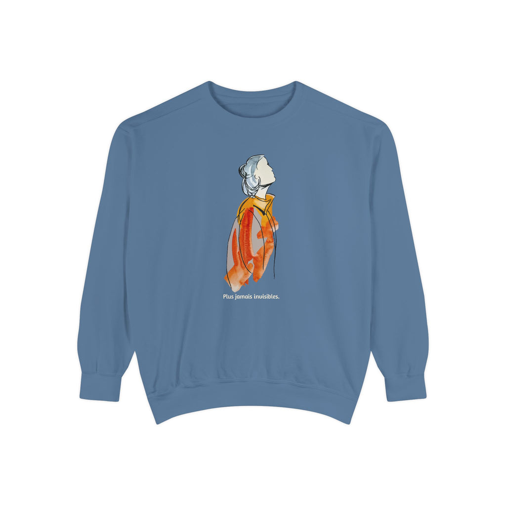 Watercolor Portrait Crewneck Sweatshirt — 'Plus jamais invisibles.' Art Illustration Pullover