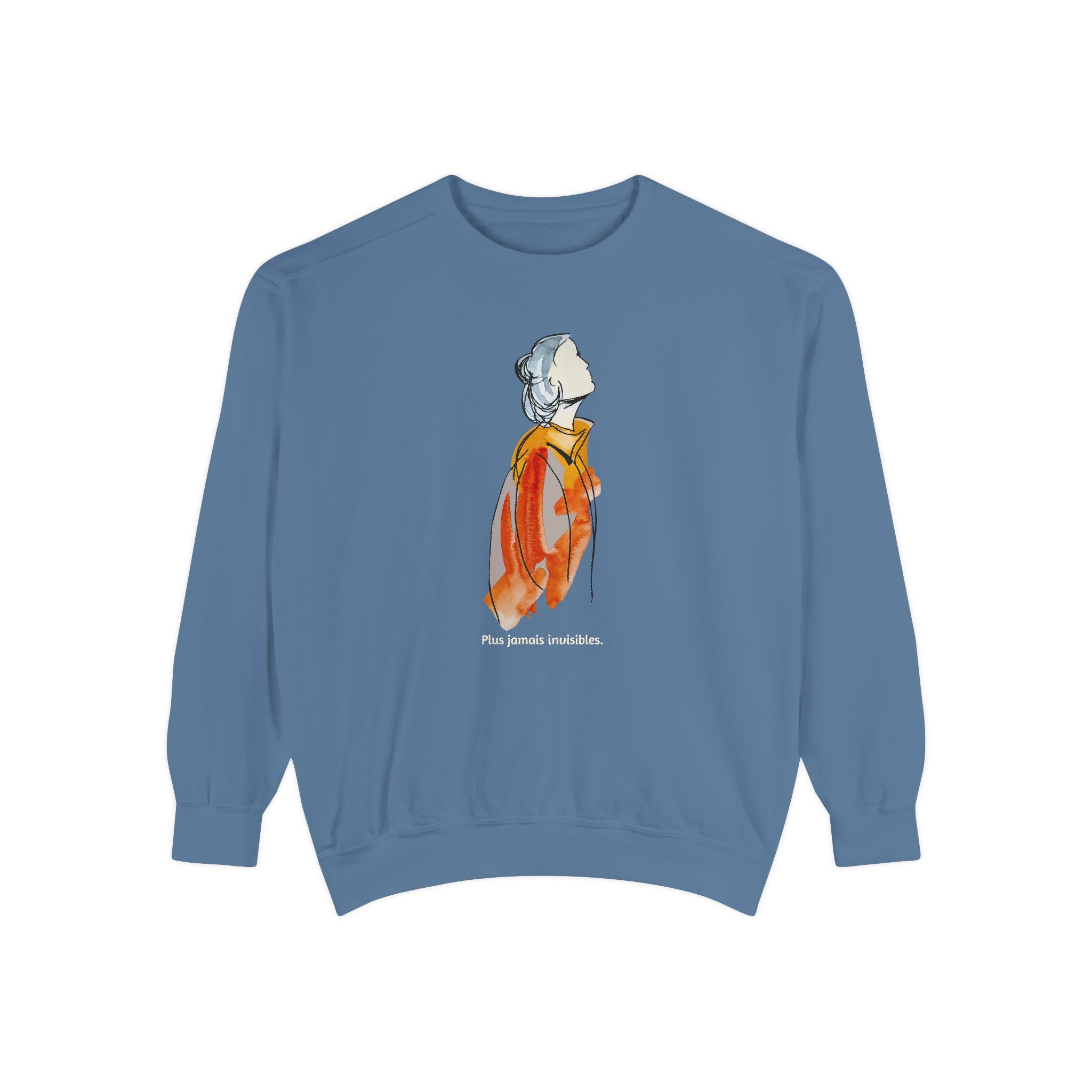 Watercolor Portrait Crewneck Sweatshirt — 'Plus jamais invisibles.' Art Illustration Pullover