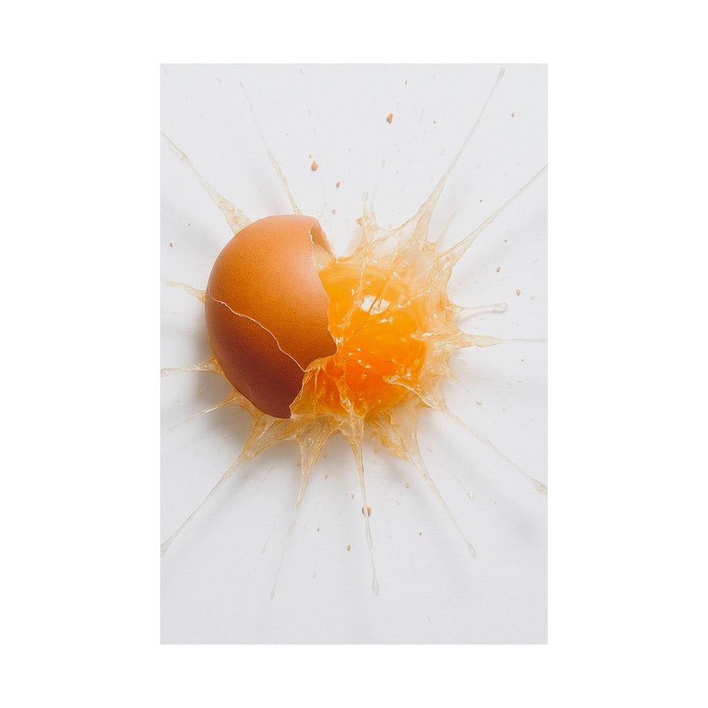 Exploding Egg Splash Art Print – Modern Minimalist Food Photography Poster