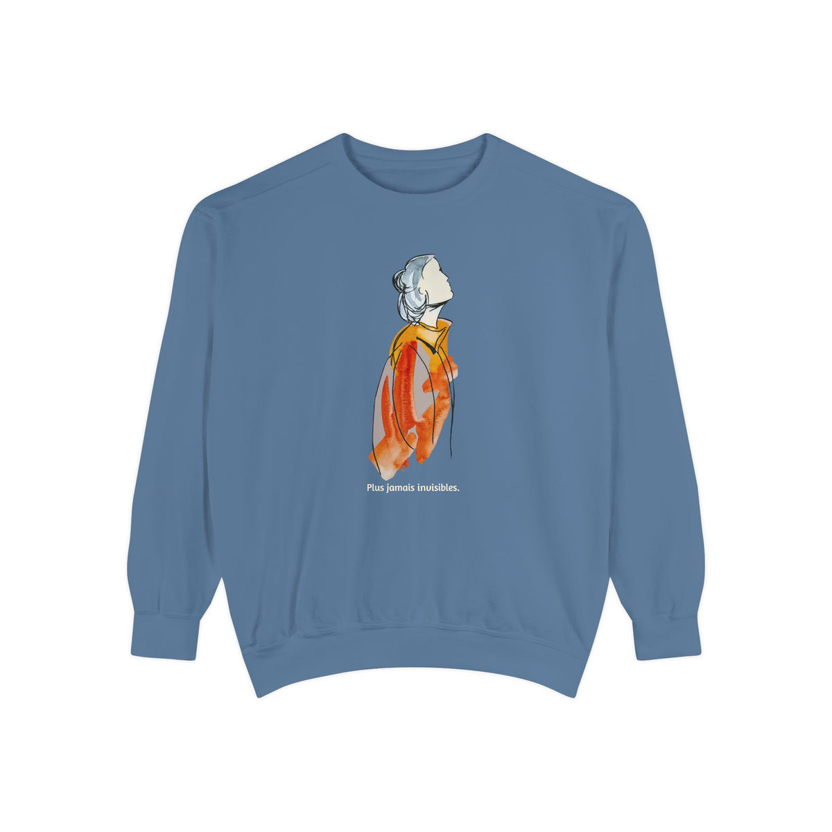 Watercolor Portrait Crewneck Sweatshirt — 'Plus jamais invisibles.' Art Illustration Pullover