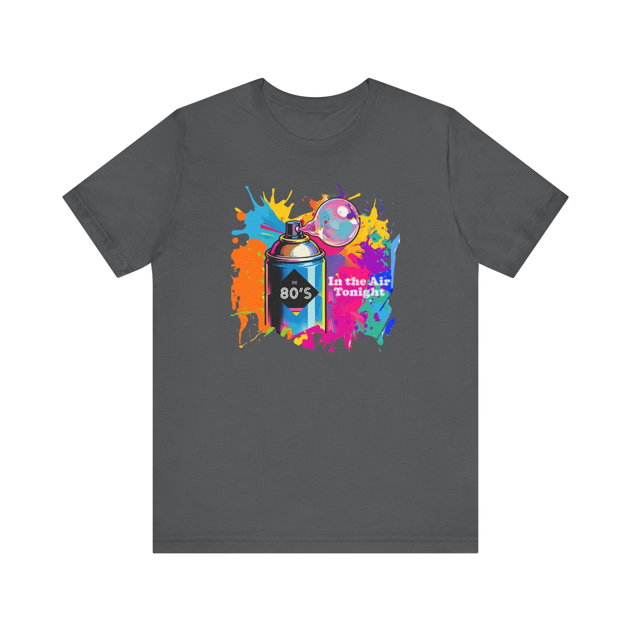 Vibrant retro tee celebrating 80’s pop culture, IN THE AIR TONIGHT, Casual Wear, Colorful Style