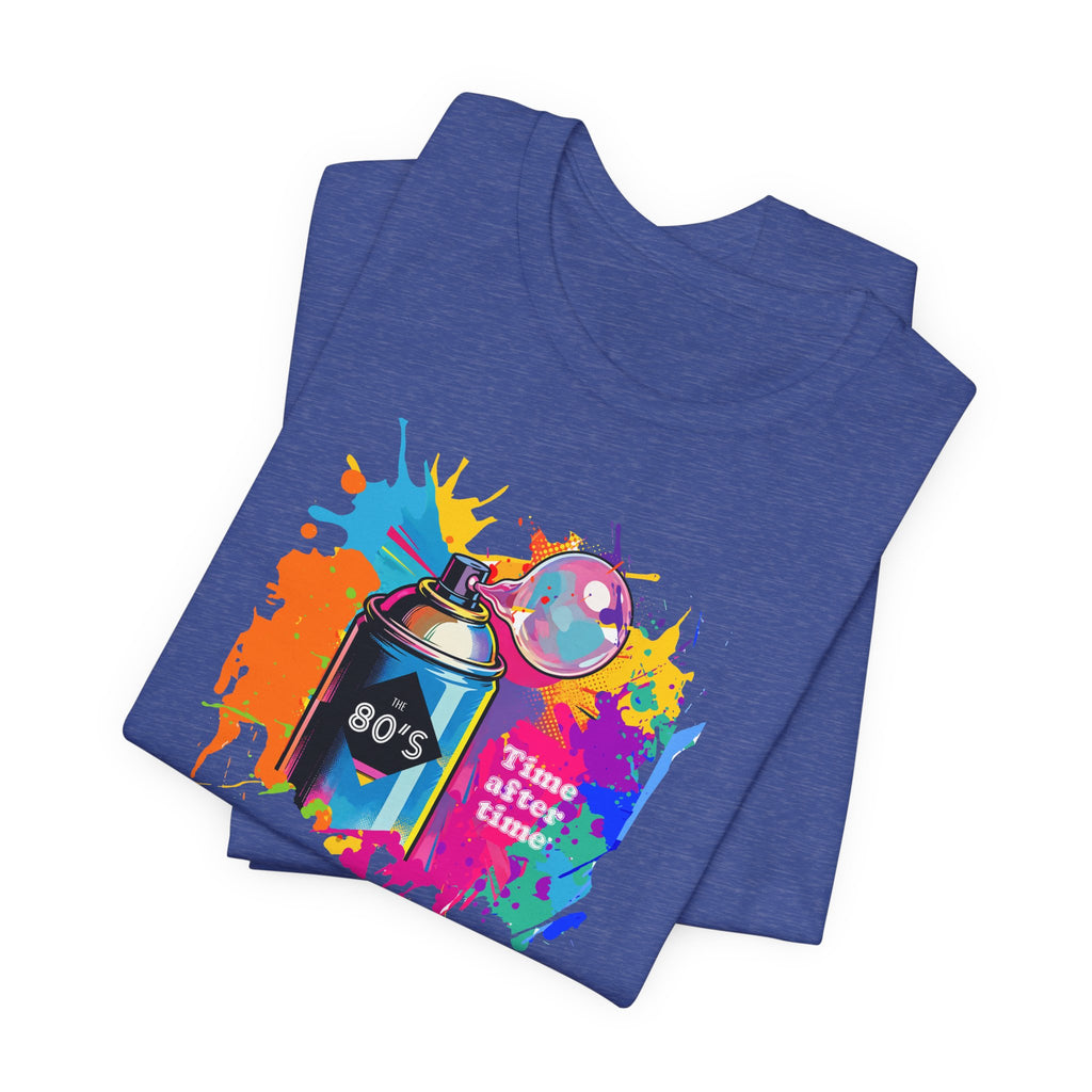 Vibrant retro tee celebrating 80’s pop culture, TIME AFTER TIME, Streetwear, Casual Wear, Colorful Style